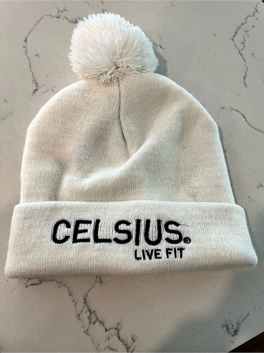 Celsius Pom-Pom Beanie in White Like New